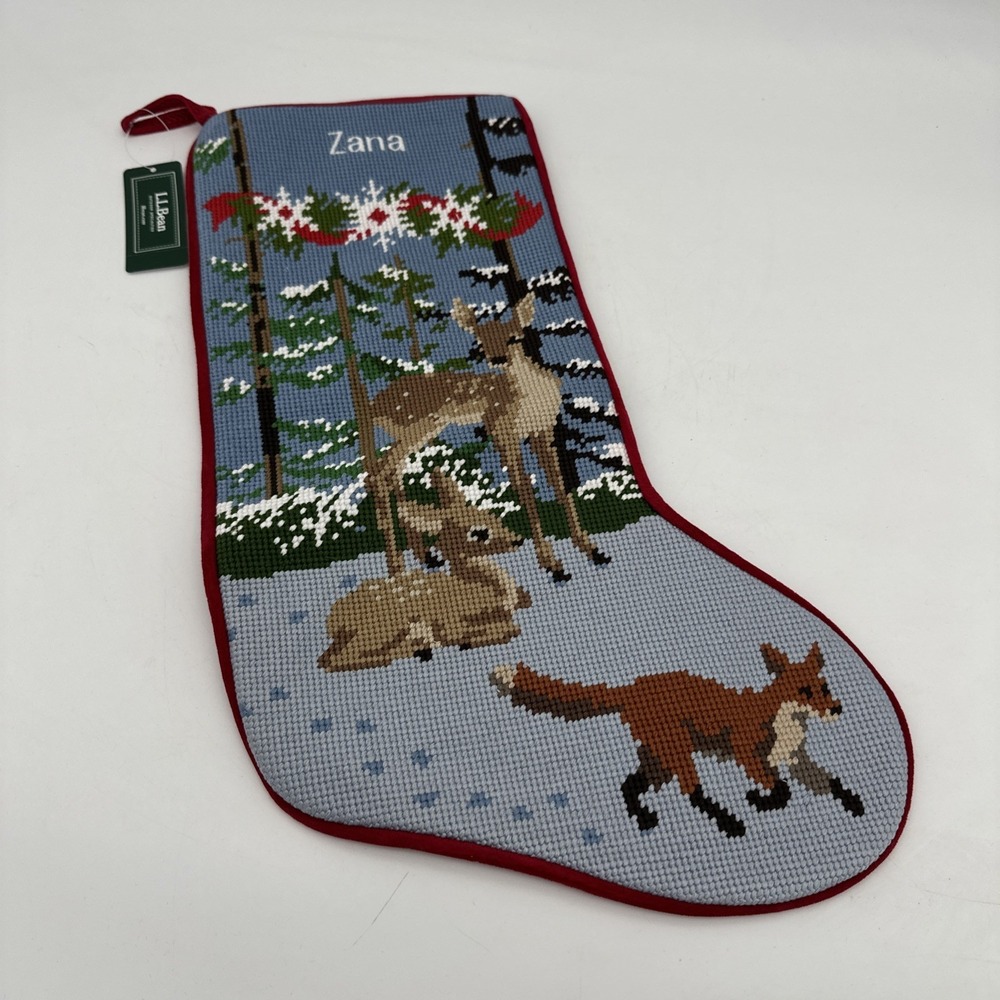 LL Bean Woodland Animal‎ Needlepoint 18" Christmas Stocking ZANA- NWT